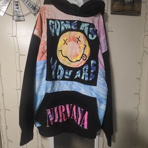 CUSTOM HANDMADE NIRVANA Multicolor Hoodie with Smiley Graphic